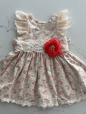 Haute Baby Floral Cotton Lace Dress Size 12M